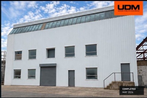 Completed white-clad food production building in Harlow