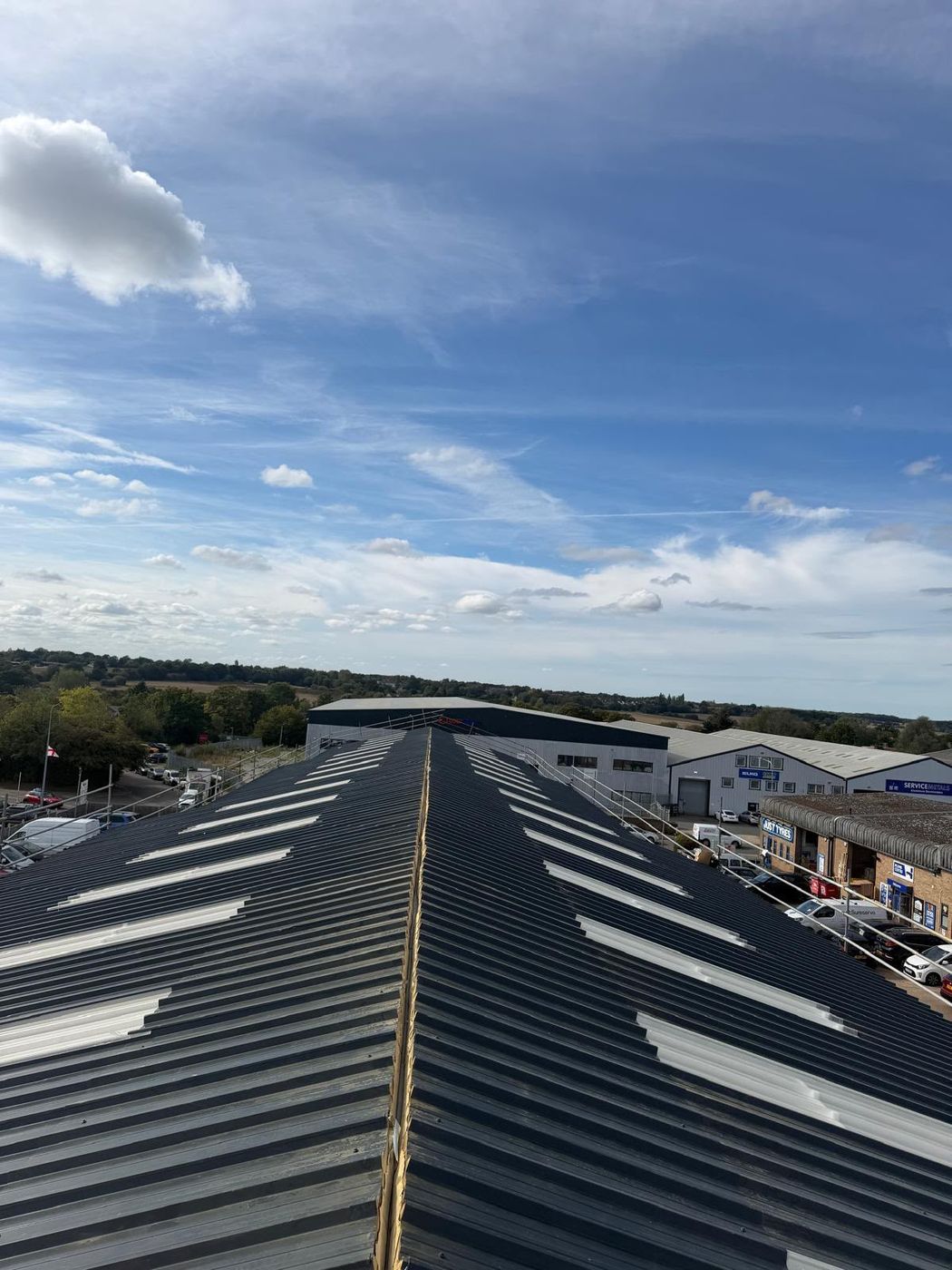 New roof sheets and rooflight strips from the ridge